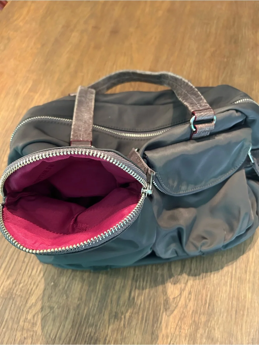 MZ Wallace Charcoal Nylon Shoulder Bag with Dual Front Pockets